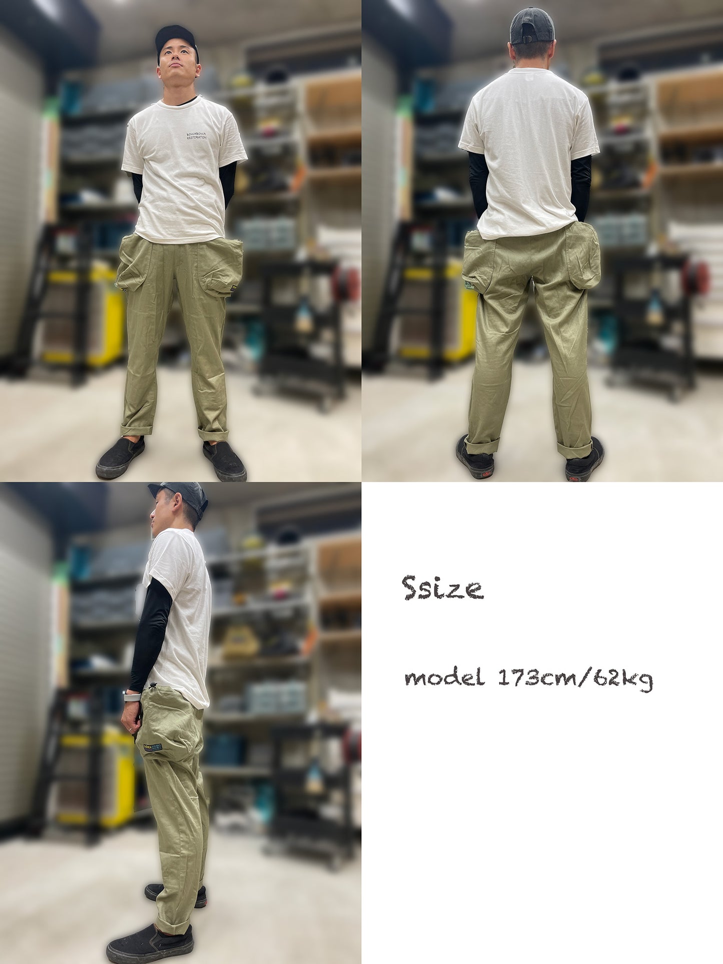 BOWABOWAワークパンツ " 腰袋いらズボン "オリーブ 5963モデル