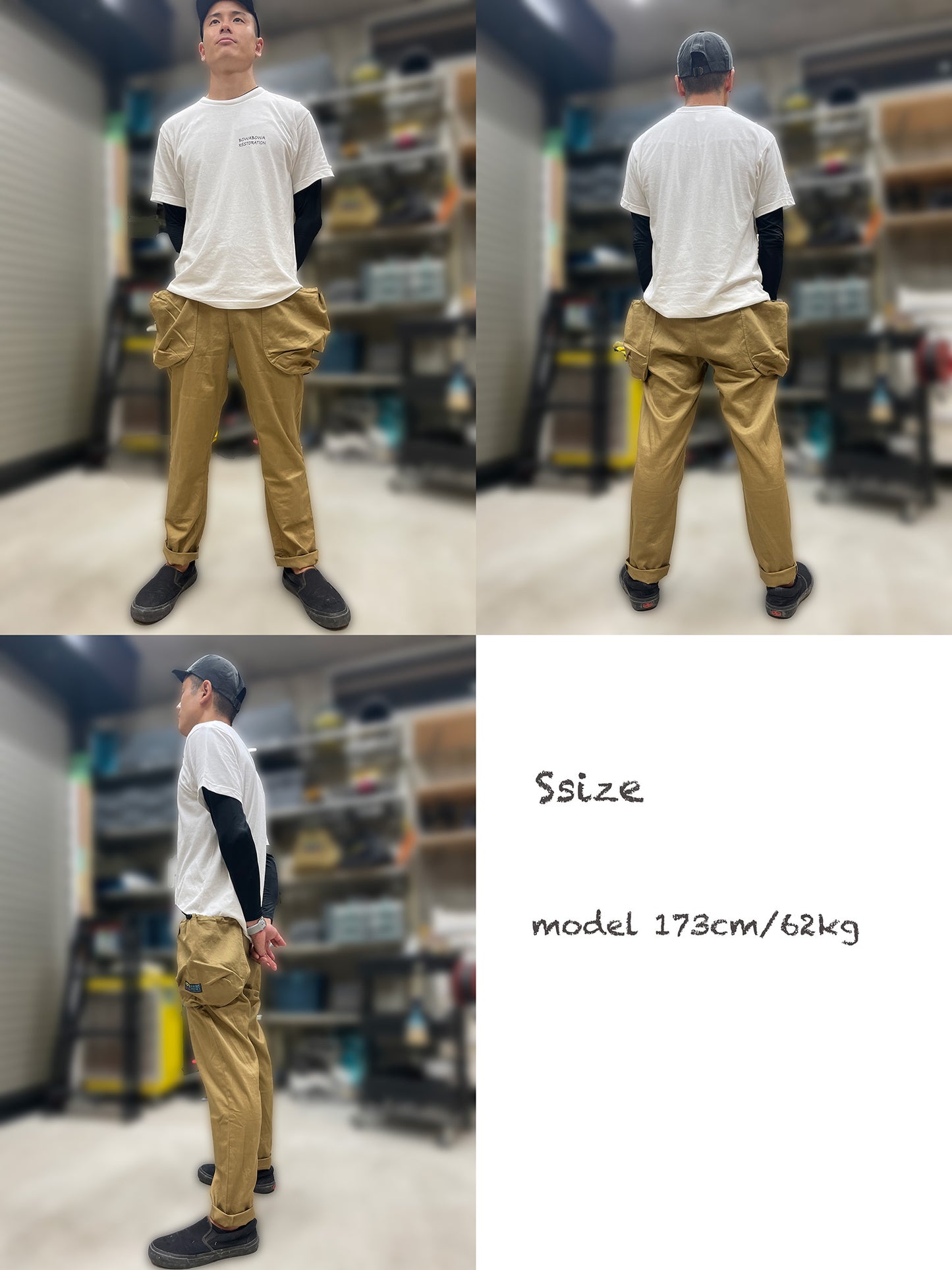 BOWABOWAワークパンツ " 腰袋いらズボン "カーキ 5963モデル