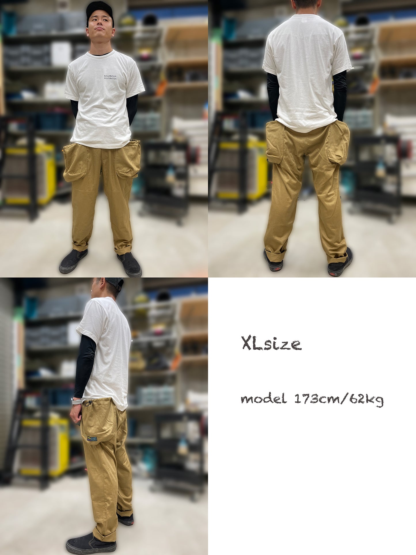 BOWABOWAワークパンツ " 腰袋いらズボン "カーキ 5963モデル